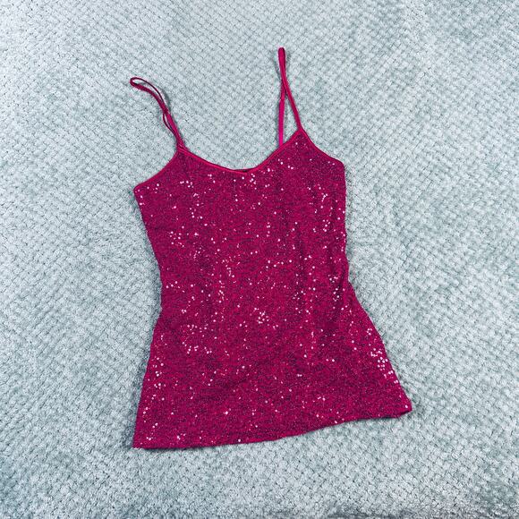 vintage retro y2k hot pink/purple sequin babydoll coquette tank top wmns xs - Picture 1 of 4
